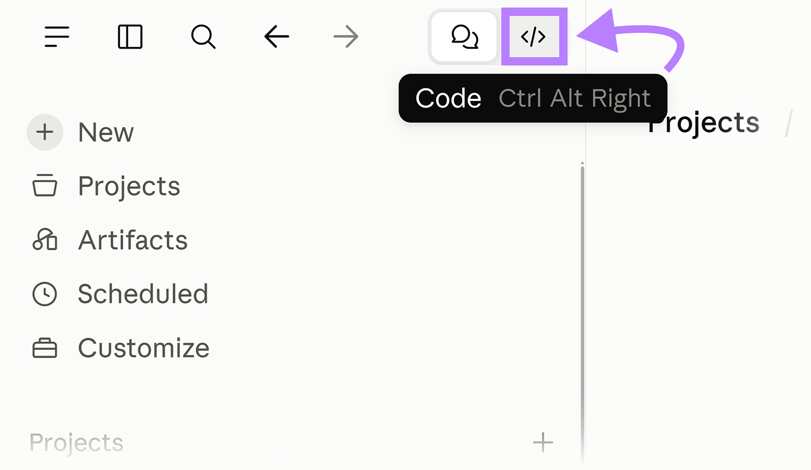 Claude desktop app with the Code button highlighted for opening Claude Code