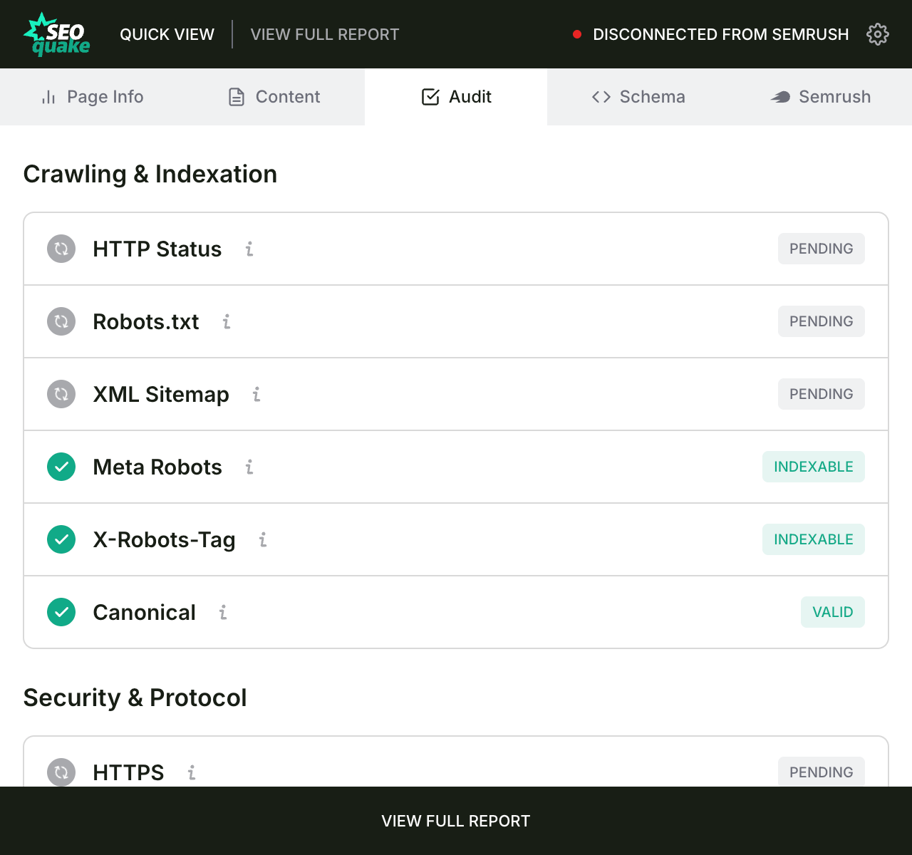 SEOquake audit tab